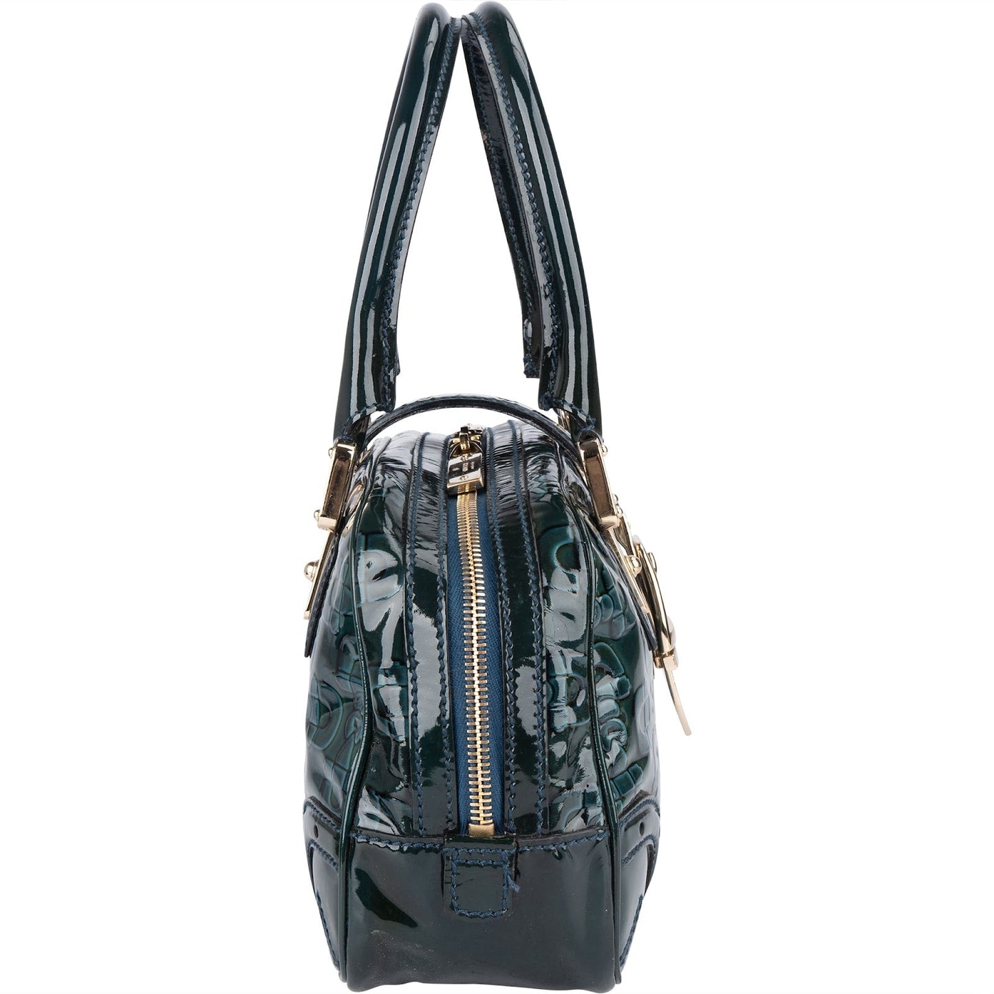 Gucci Monogram Patent Leather Horsebit Boston Handbag