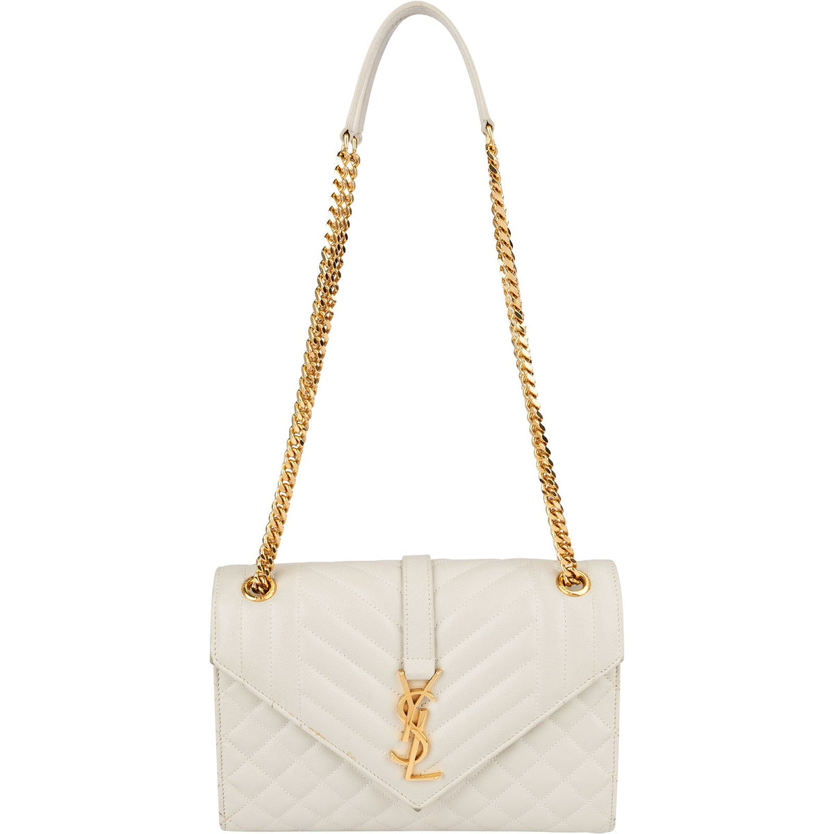 Saint Laurent Quilted Grain de Poudre Leather Small Envelope Crossbody Bag