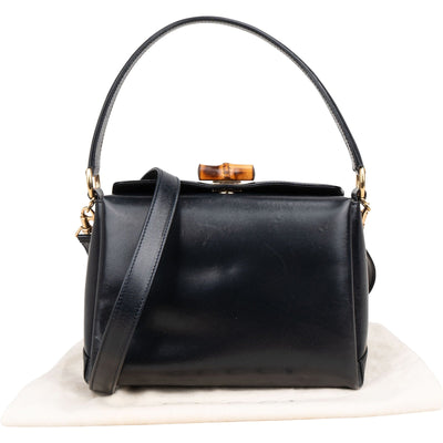 Gucci Blue Vintage Leather Bamboo Top Handle Handbag