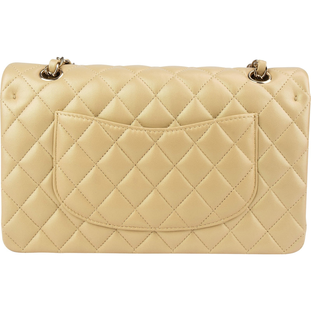 Chanel Gold Shimmering Quilted Lambskin Medium Double Flap Shoulder Bag