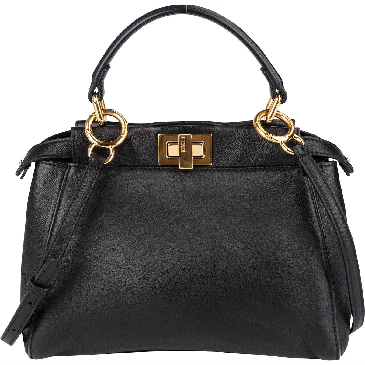 Fendi Black Leather Mini Peekaboo Handbag