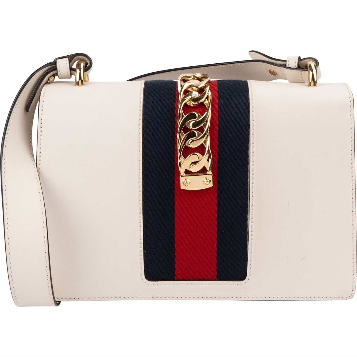 Gucci White Leather Sylvie Shoulder Bag