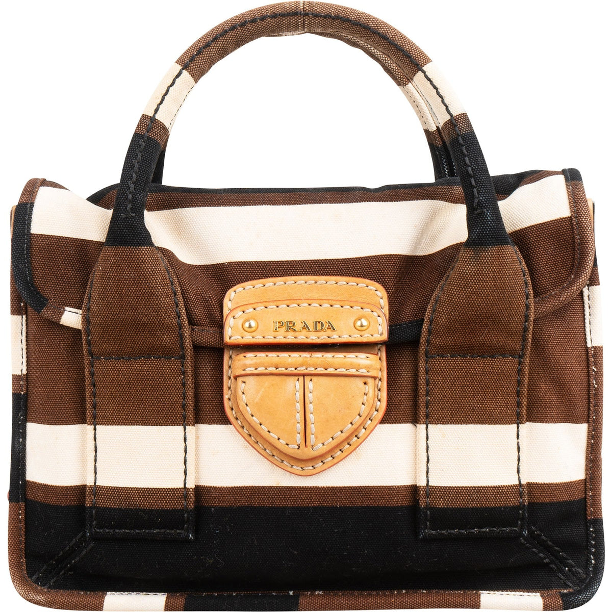 Prada Small Coffer aus gestreiftem Canvas – Vorderansicht