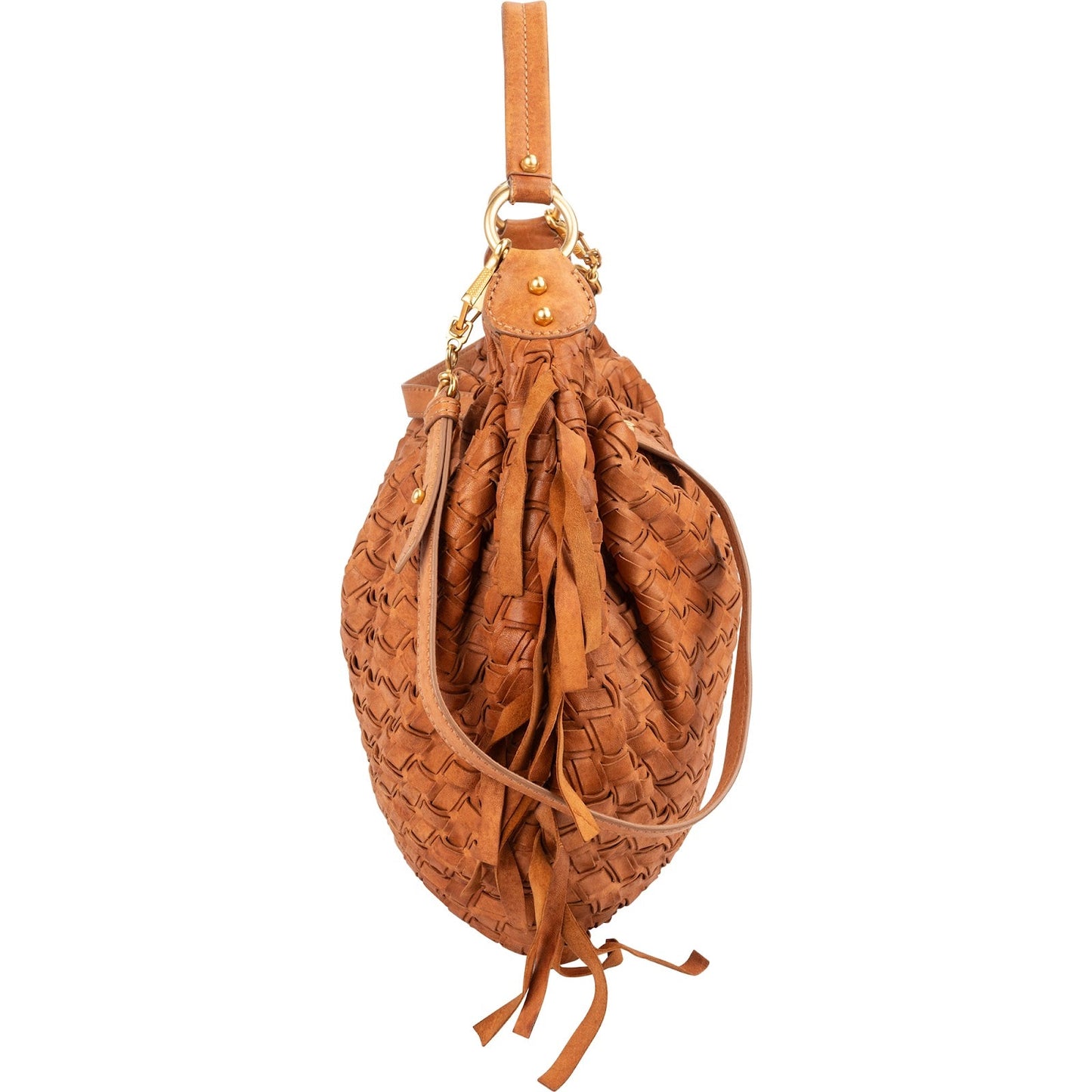 Miu Miu Woven Leather Fringe Hobo Shoulder Bag