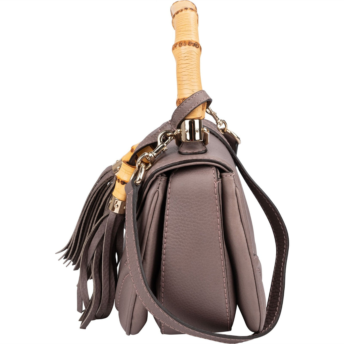 Gucci New Bamboo Top Handle aus fliederfarbenem genarbtem Leder – Ansicht 6
