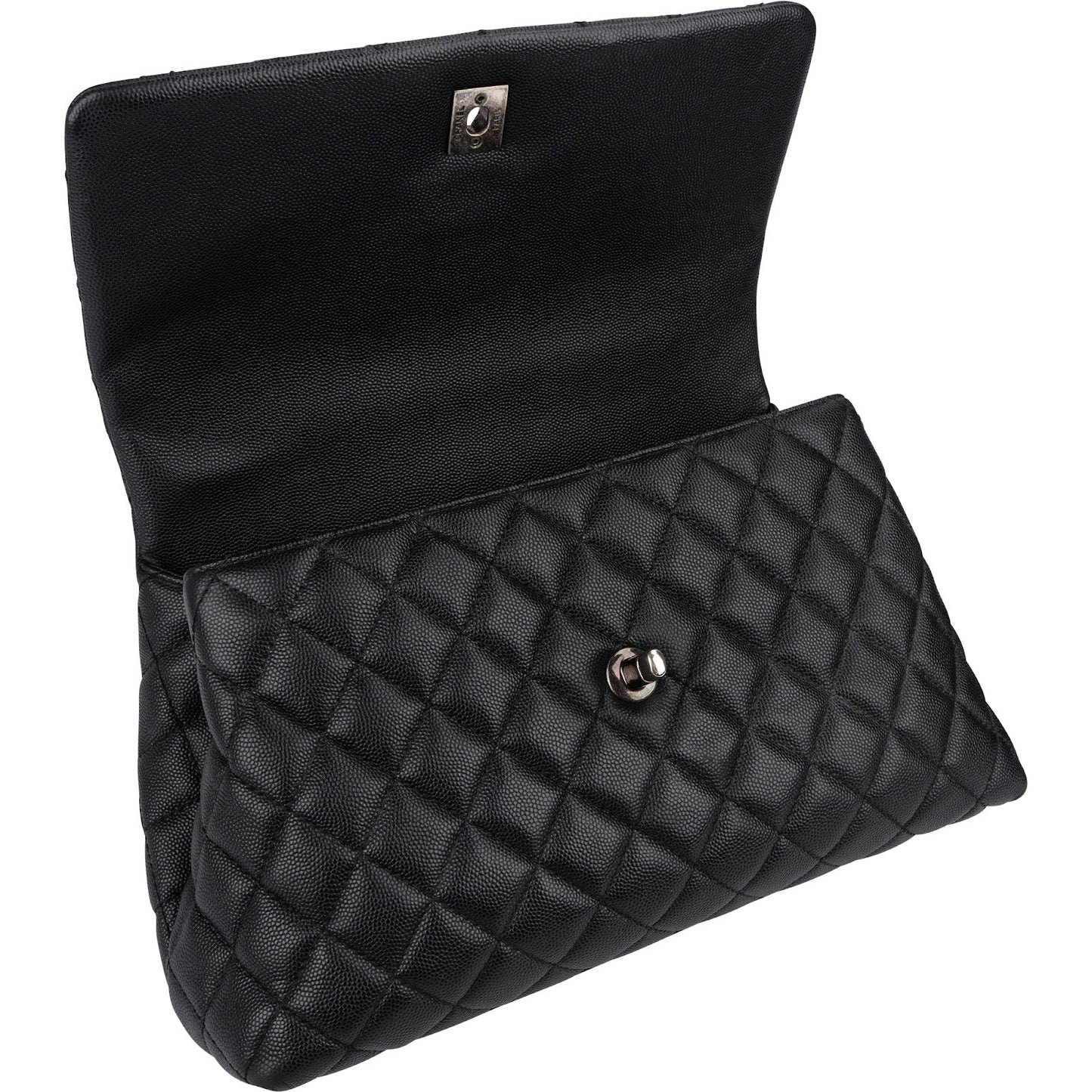 Chanel Quilted Caviar Leather Palladium Coco Handle Single Flap Handbag
