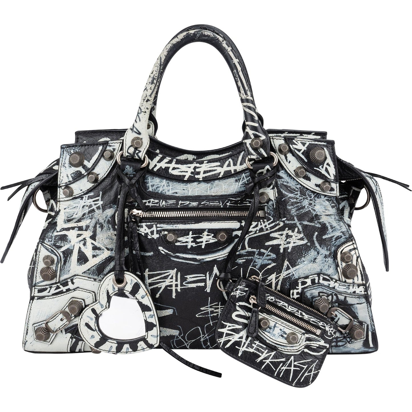 Balenciaga Graffiti Print Leather Neo Cagole City Handbag