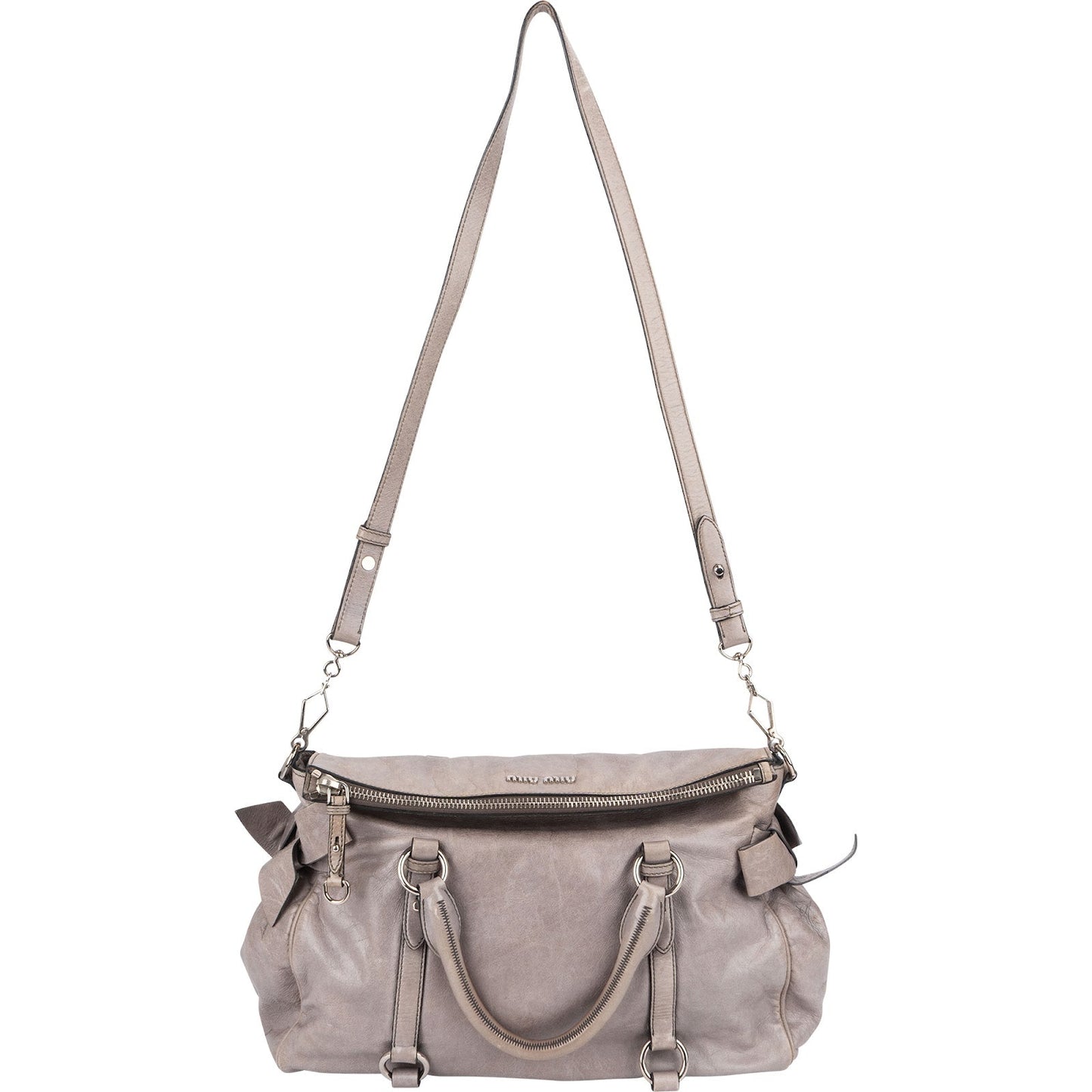 Miu Miu Grey Vitello Lux Bow Satchel Handbag