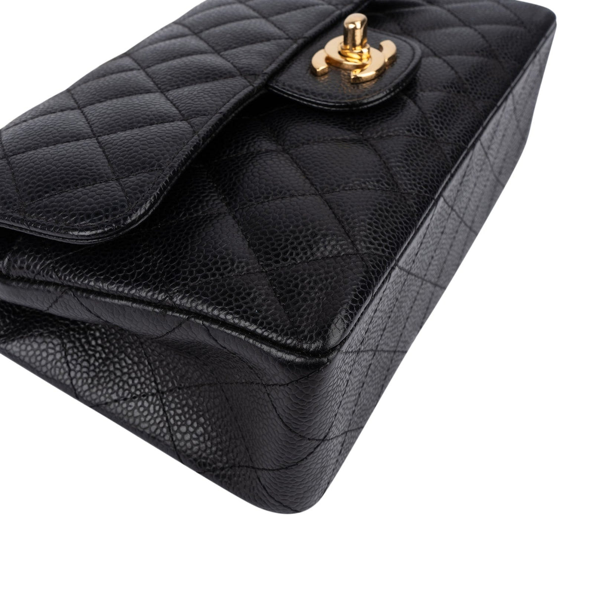 Chanel Quilted Caviar Leather Gold Small Double Flap Shoulder Bag