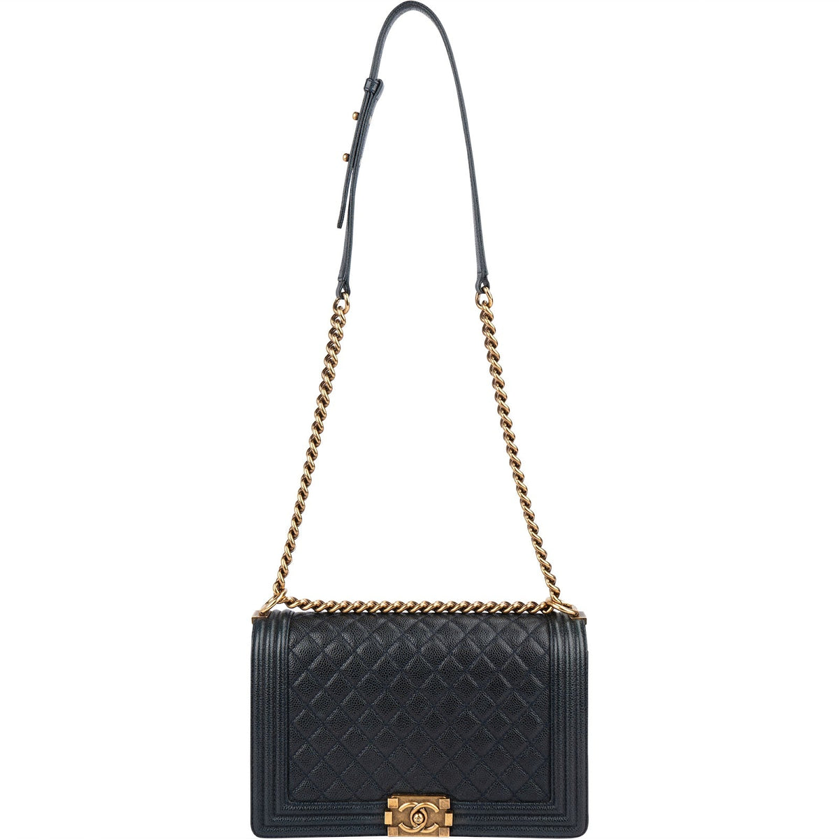 Chanel Quilted Navy Caviar Leather Large Boy Single Flap Crossbody Bag