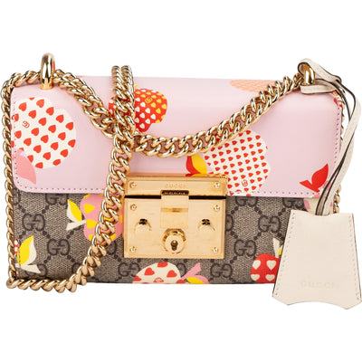 Gucci Monogram GG Supreme Apple Print Padlock Small Shoulder Crossbody Bag