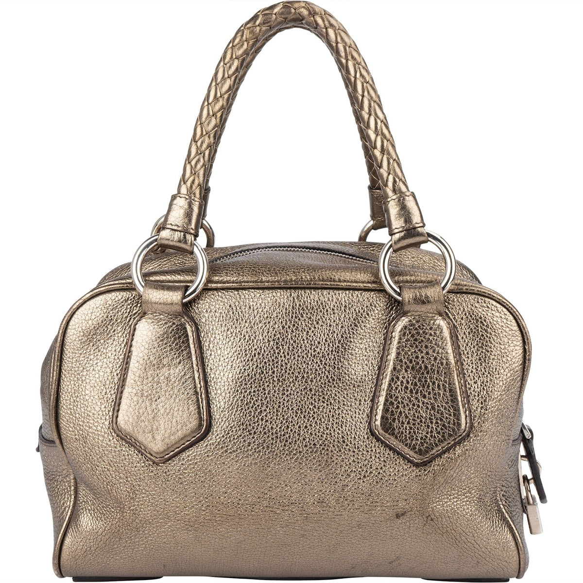 Prada Metallic Pebbled Leather Bauletto Handbag