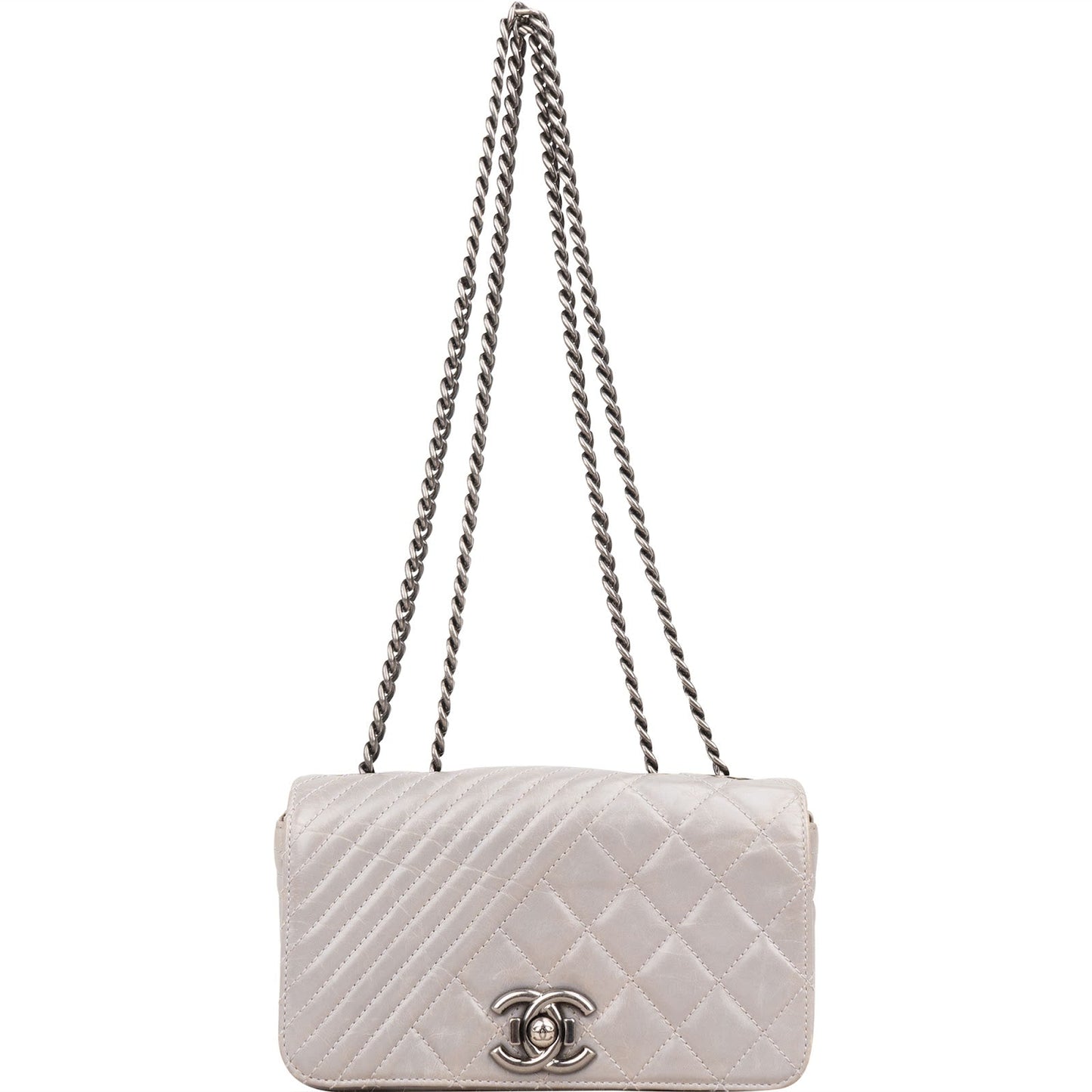 Chanel Aged Quilted Calfskin Coco Boy Single Flap Crossbody Bag