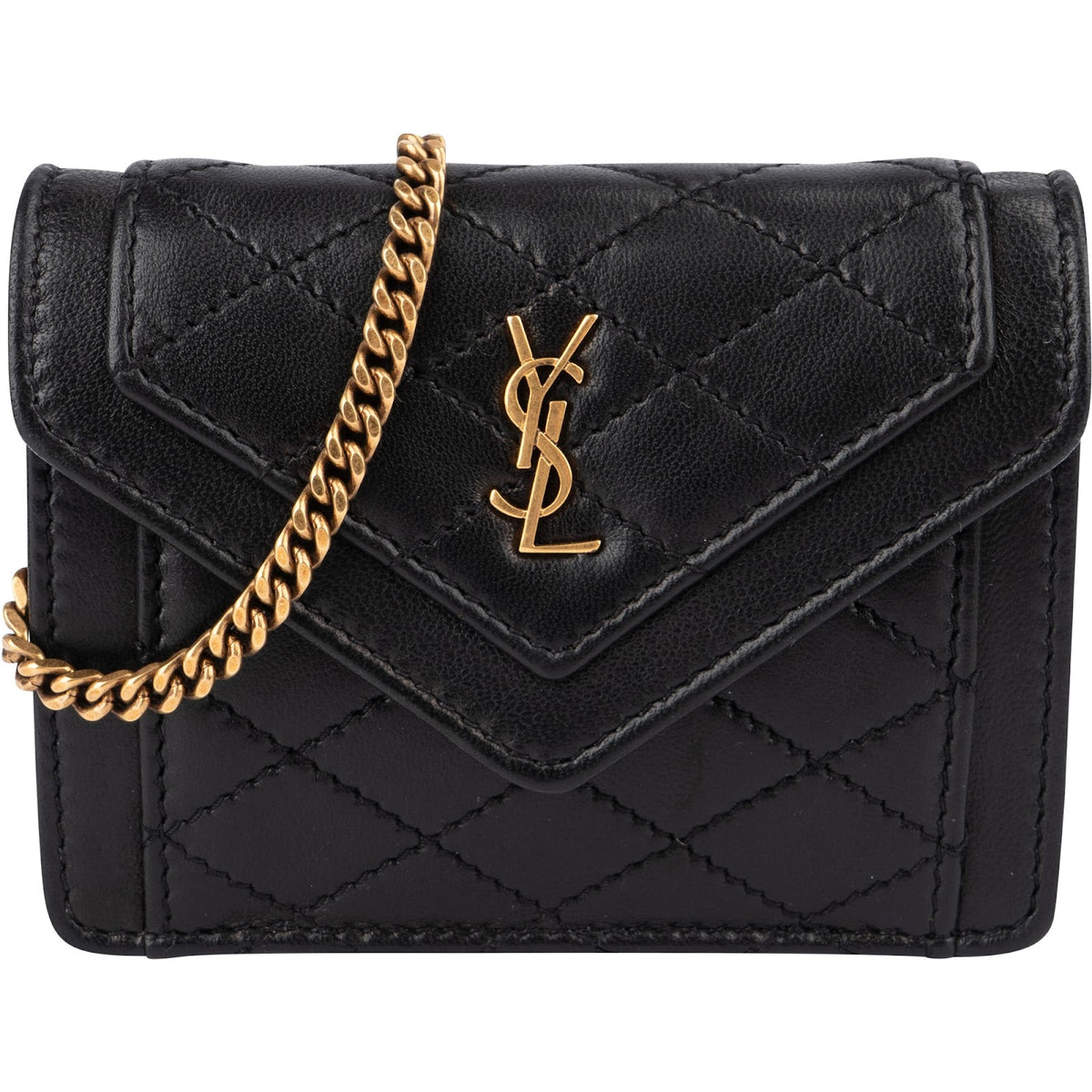 Saint Laurent Cassandre Envelope Micro aus gestepptem Lammleder – Vorderansicht