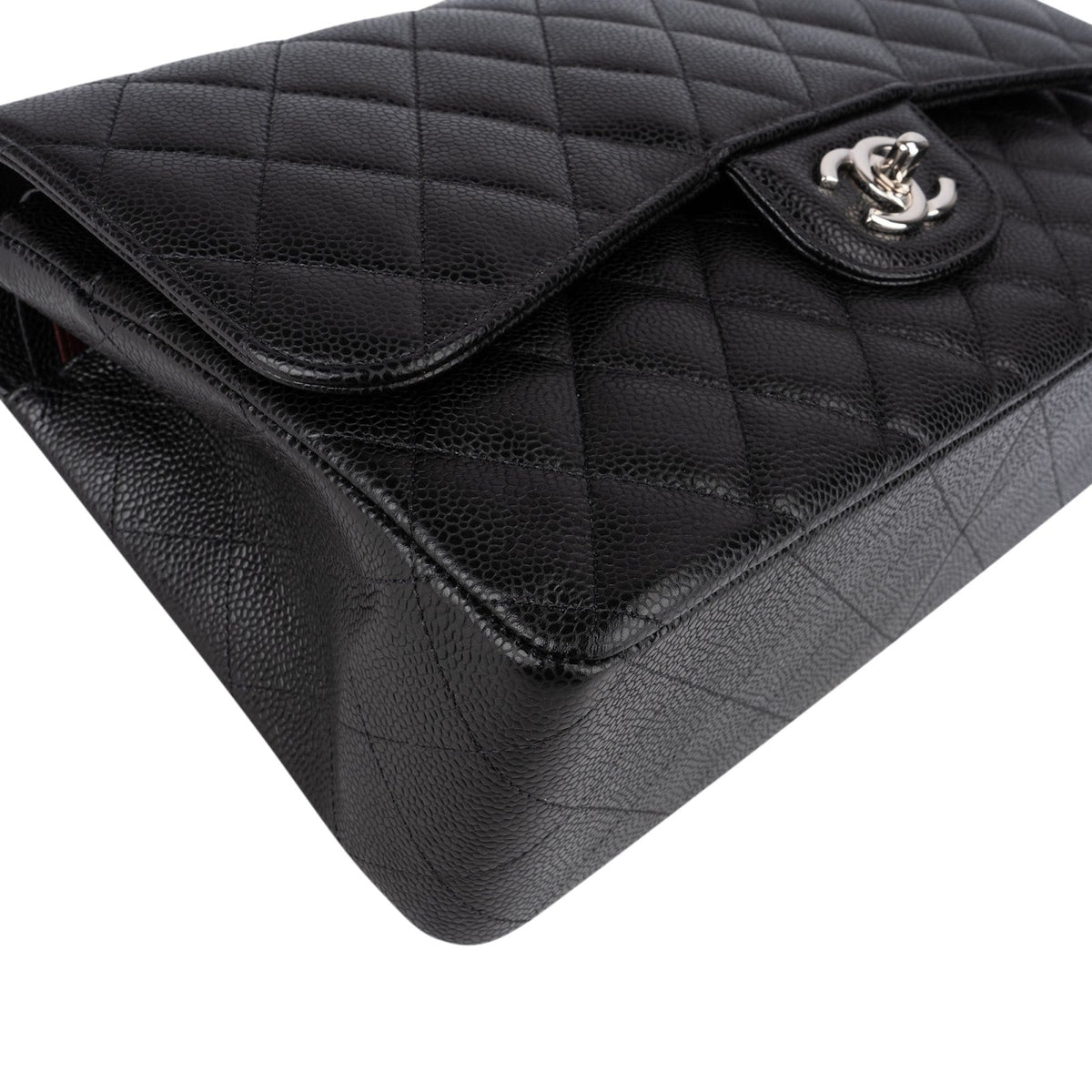 Chanel Quilted Caviar Leather Palladium Double Flap Jumbo Crossbody Bag