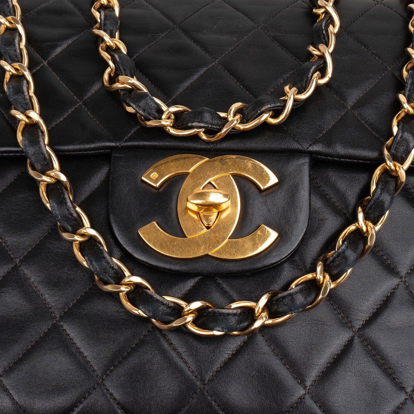 Chanel Quilted Lambskin 24K Gold Jumbo Single Flap Crossbody Bag