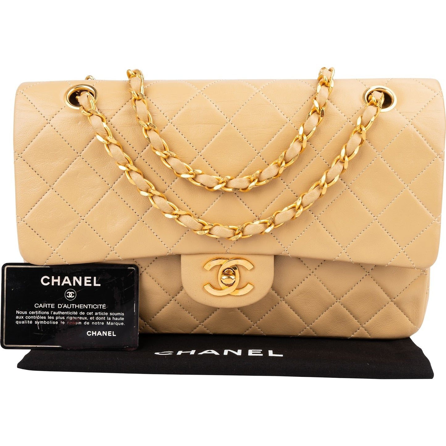 Chanel Quilted Lambskin 24K Medium Gold Double Flap Shoulder Bag