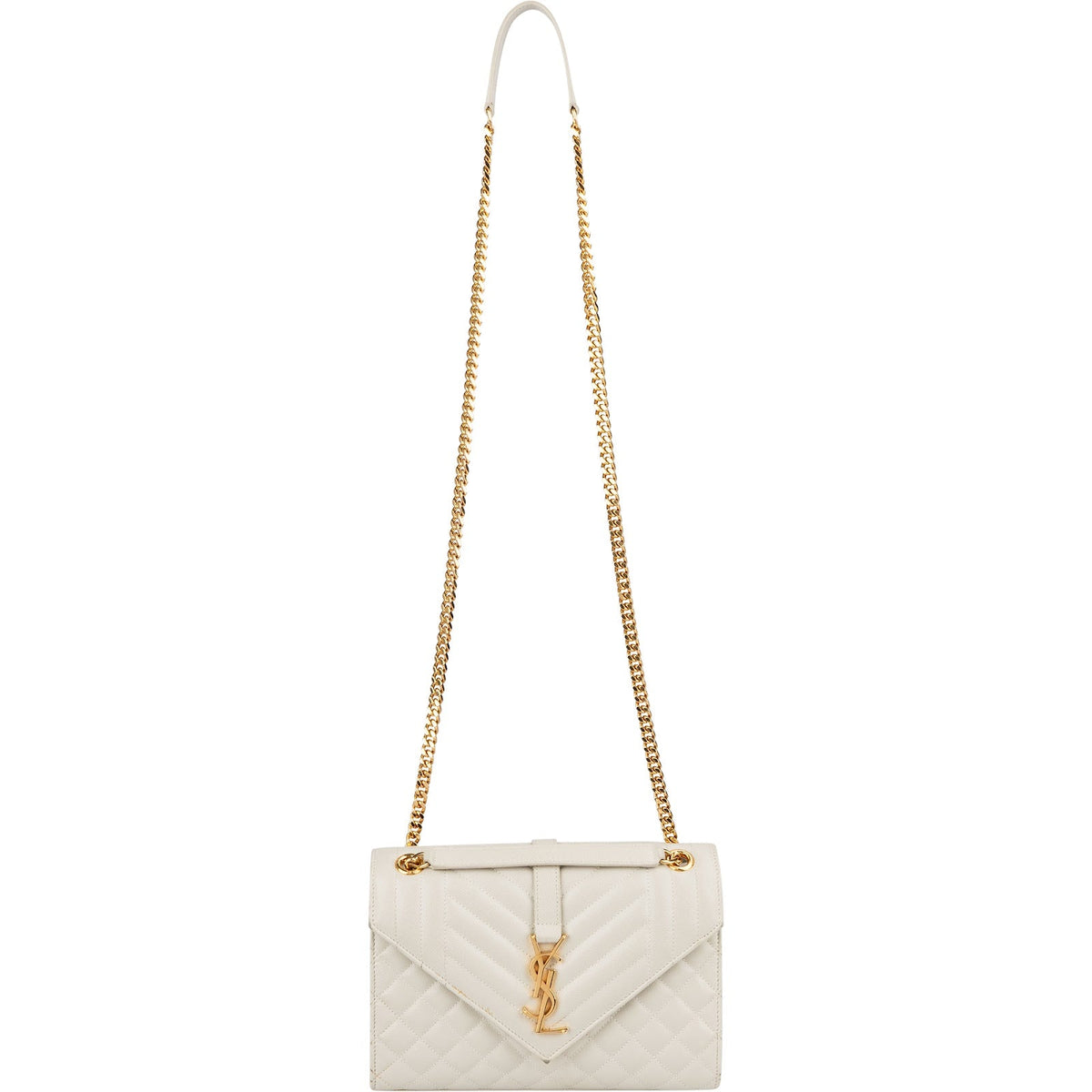 Saint Laurent Quilted Grain de Poudre Leather Small Envelope Crossbody Bag
