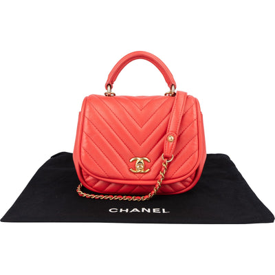 Chanel Chevron Lambskin Single Flap Top Handle Crossbody Bag
