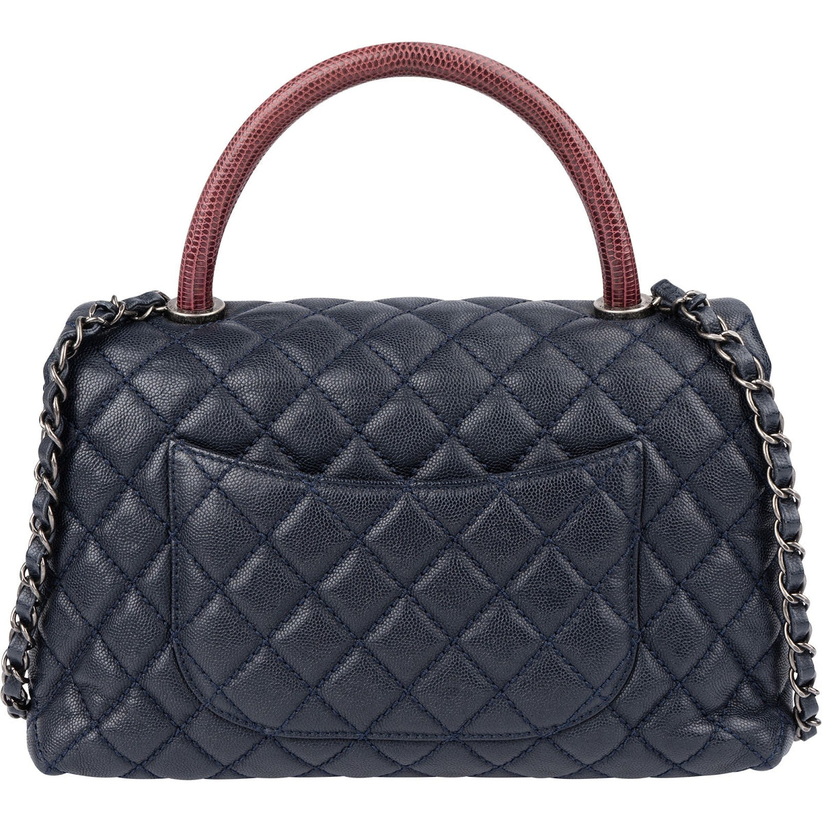 Chanel Quilted Caviar Leather Lizard Coco Handle Flap Handbag