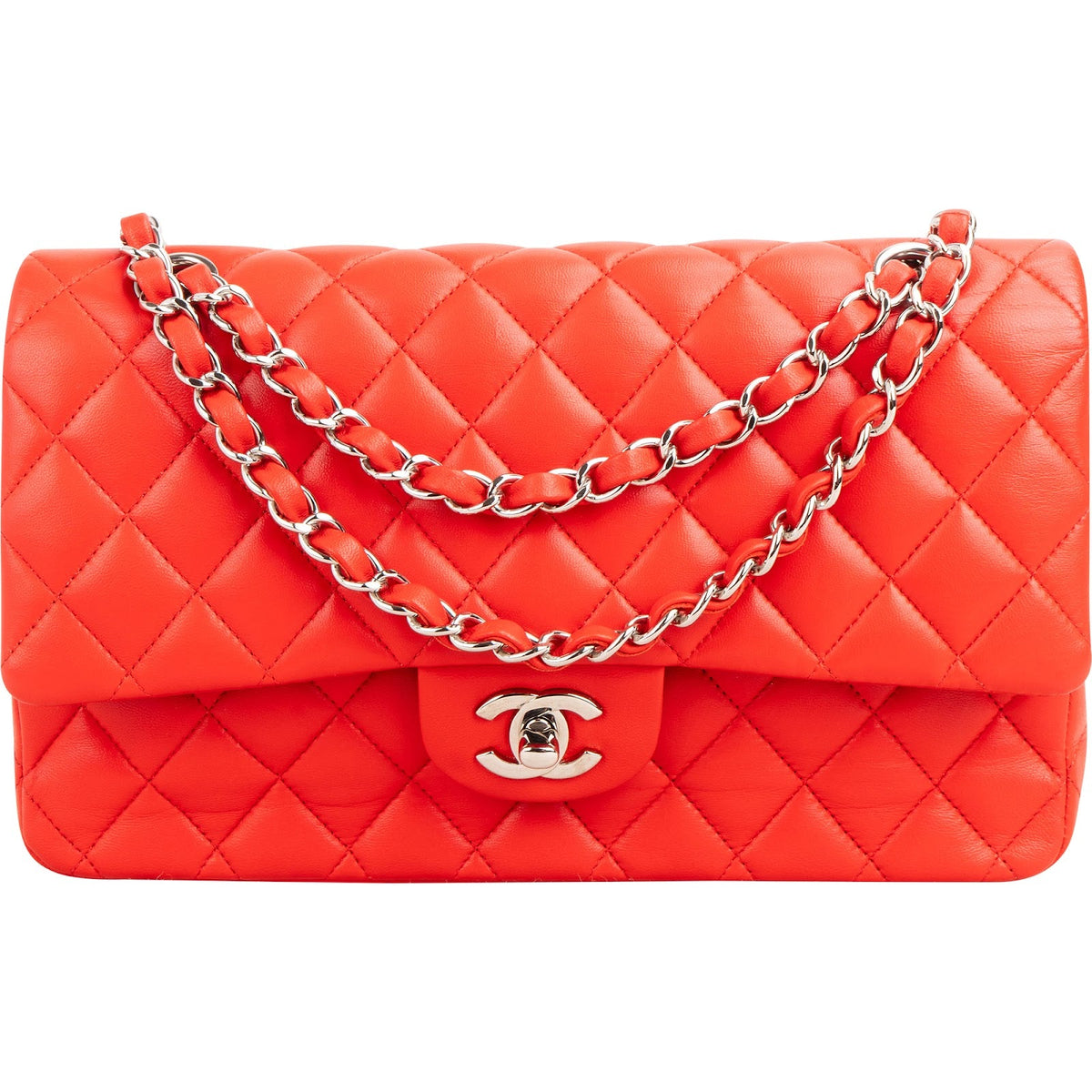 Chanel Quilted Lambskin Palladium Medium Double Flap Shoulder Bag