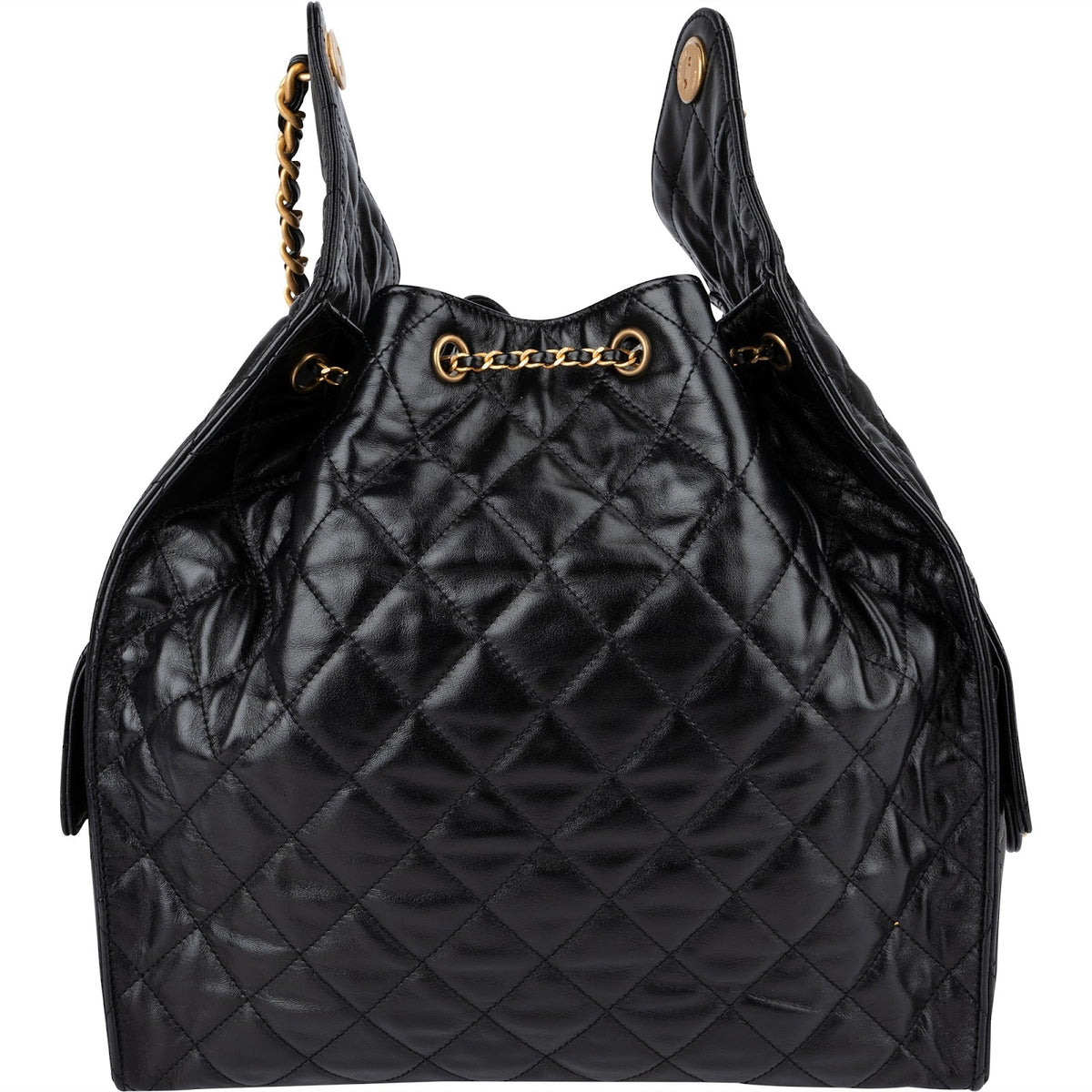 Chanel 25 Quilted Lambskin Drawstring Bucket Shoulder Bag Medium
