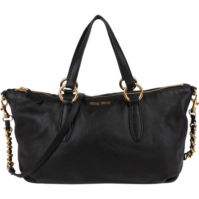 Miu Miu Black leather Vitello Lux Daino Handbag