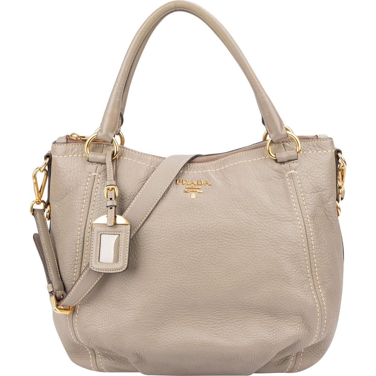 Prada Hobo aus taupefarbenem Vitello-Daino-Leder – Vorderansicht