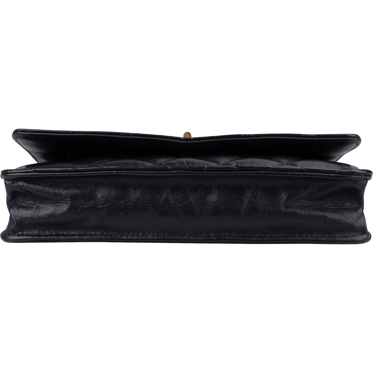 Chanel Quilted Crinkled Navy Lambskin 2.55 Reissue Wallet On Chain Crossbody Bag