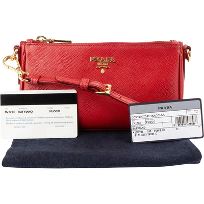 Prada Red Saffiano Leather Zip Mini Handbag