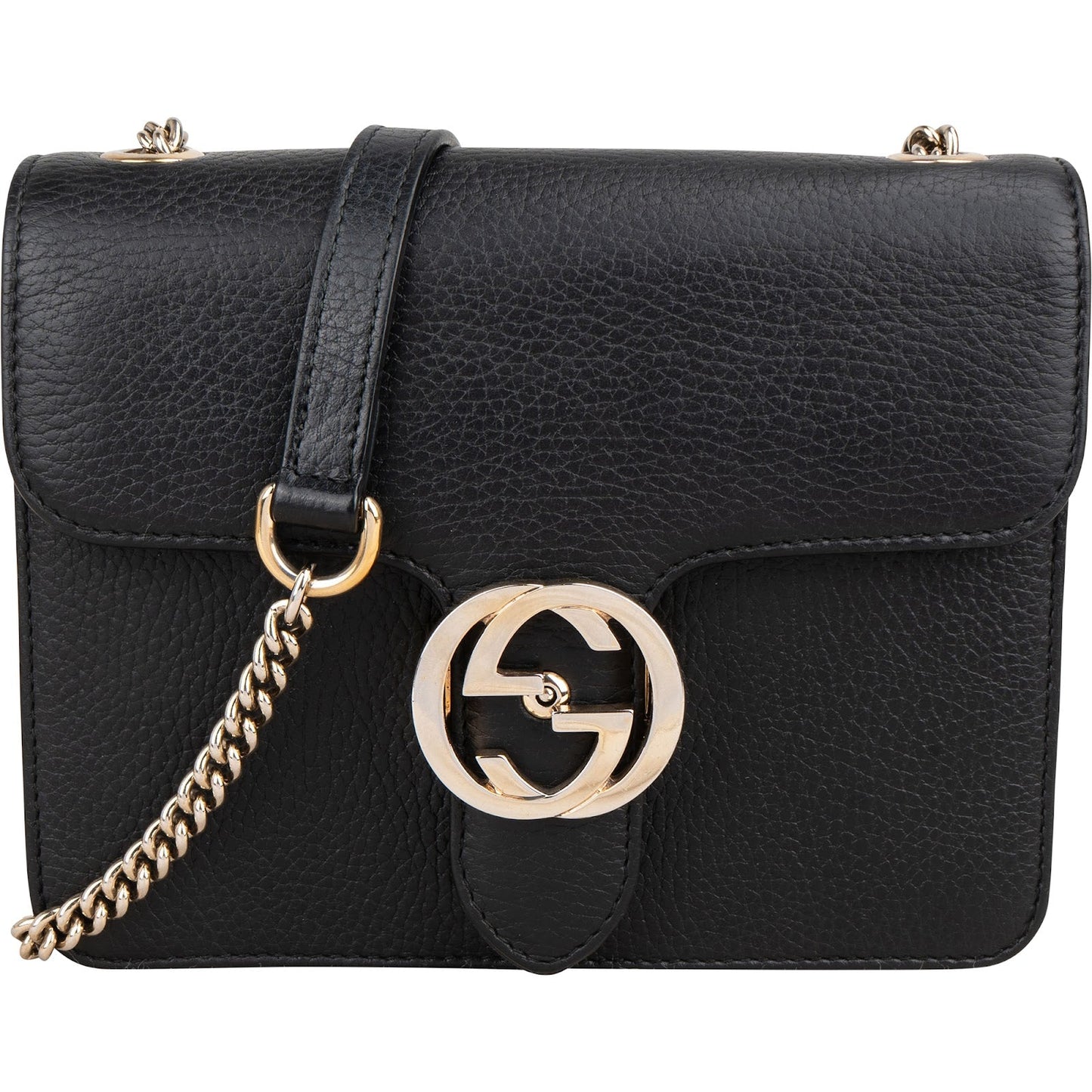 Gucci Black Leather Interlocking GG Crossbody Bag