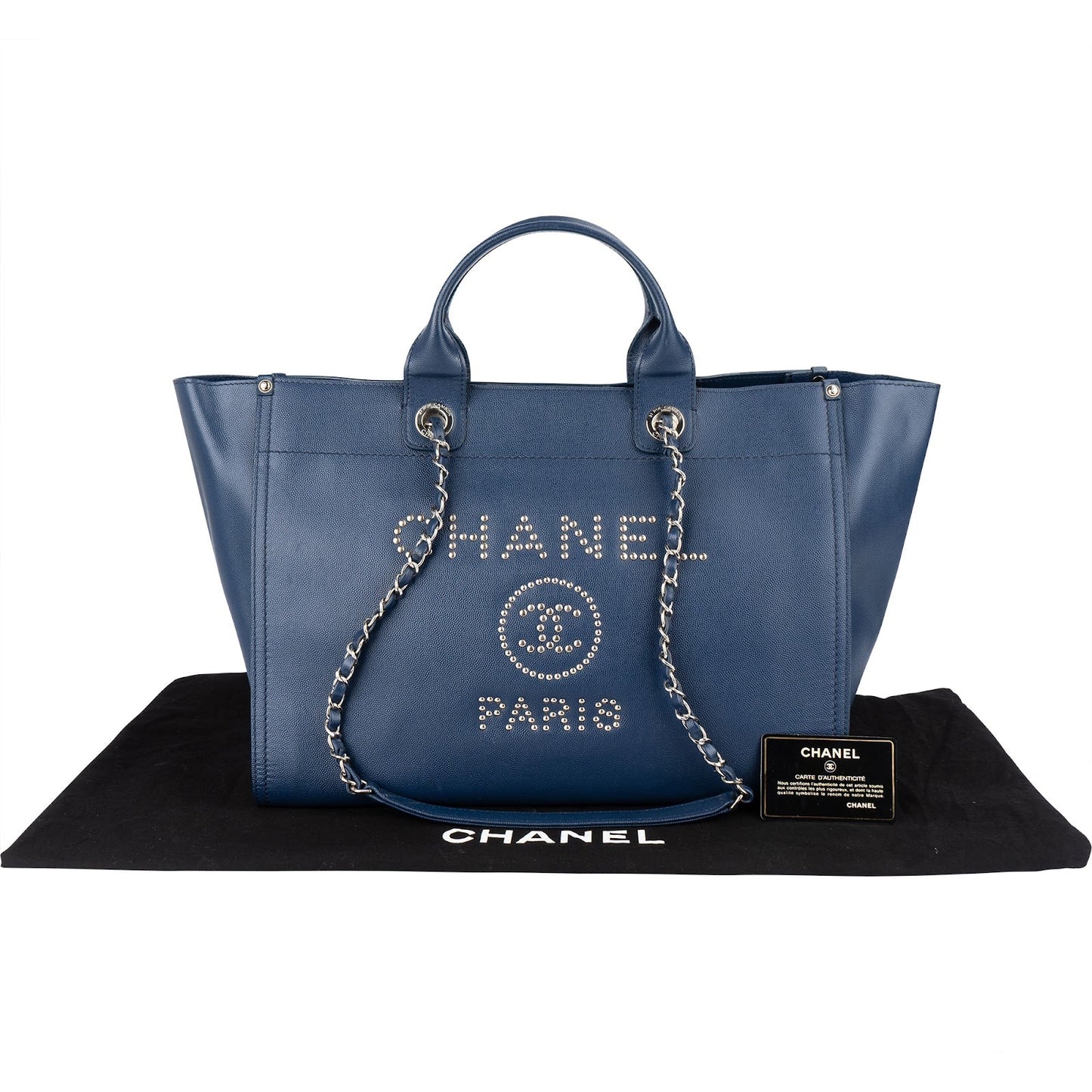 Chanel Bleu Caviar Leather Deauville Tote Shoulder Bag