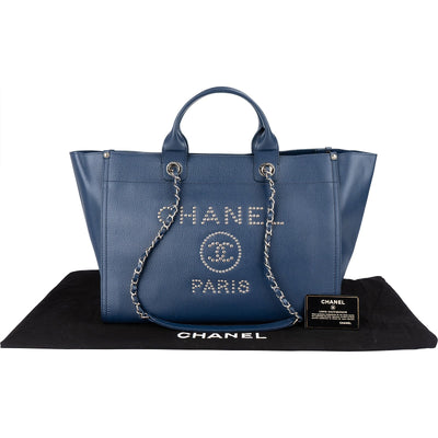 Chanel Bleu Caviar Leather Deauville Tote Shoulder Bag