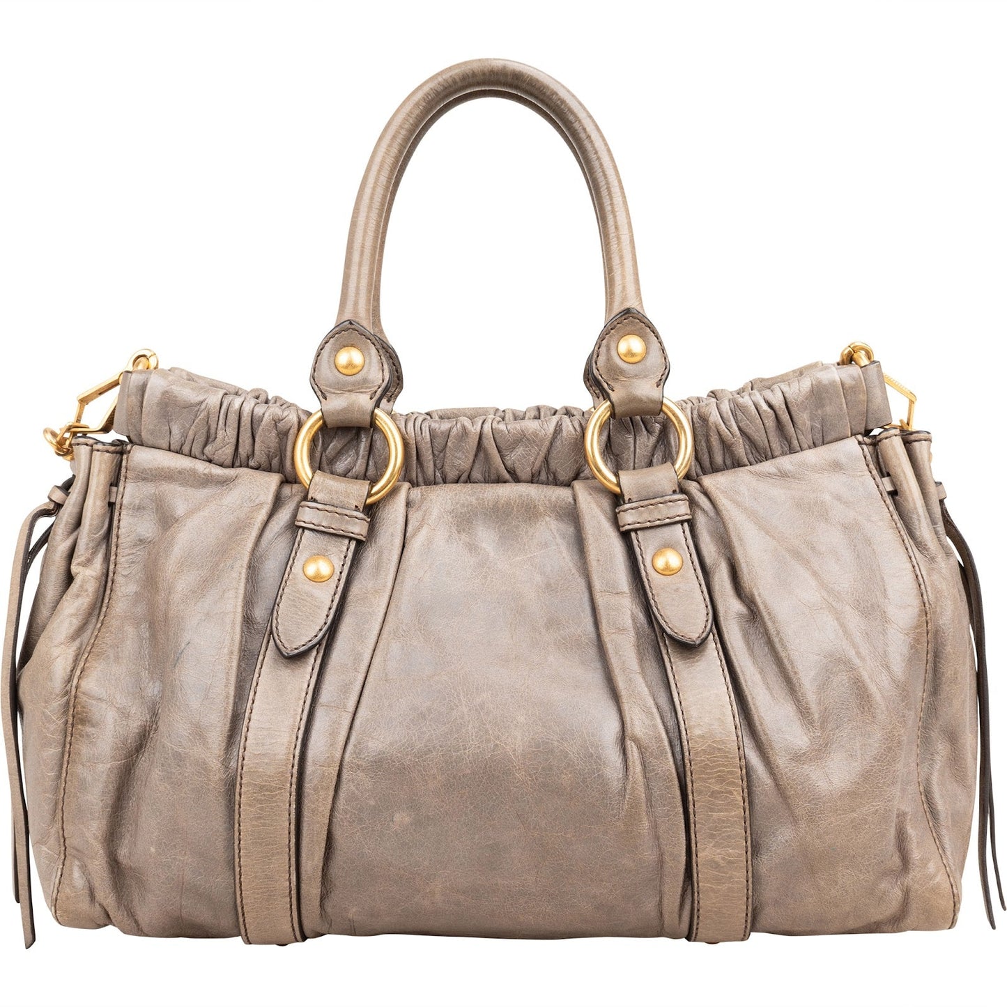 Miu Miu Vitello Lux Gathered Satchel Handbag