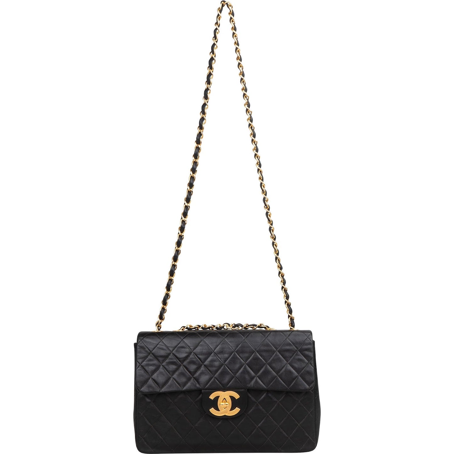 Chanel Quilted Lambskin 24K Gold Jumbo Single Flap Crossbody Bag