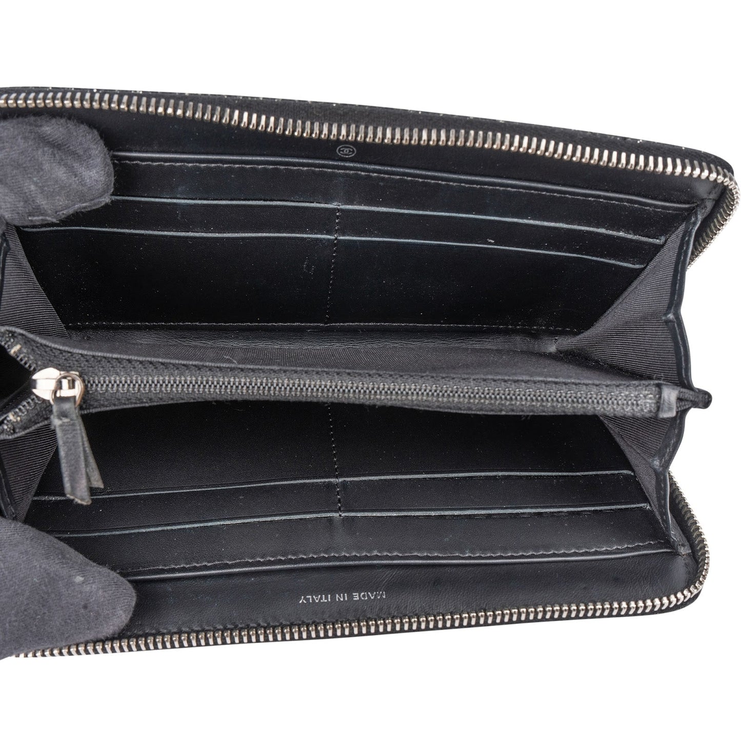 Chanel Quilted Glittered Caviar Leathe CC Wallet