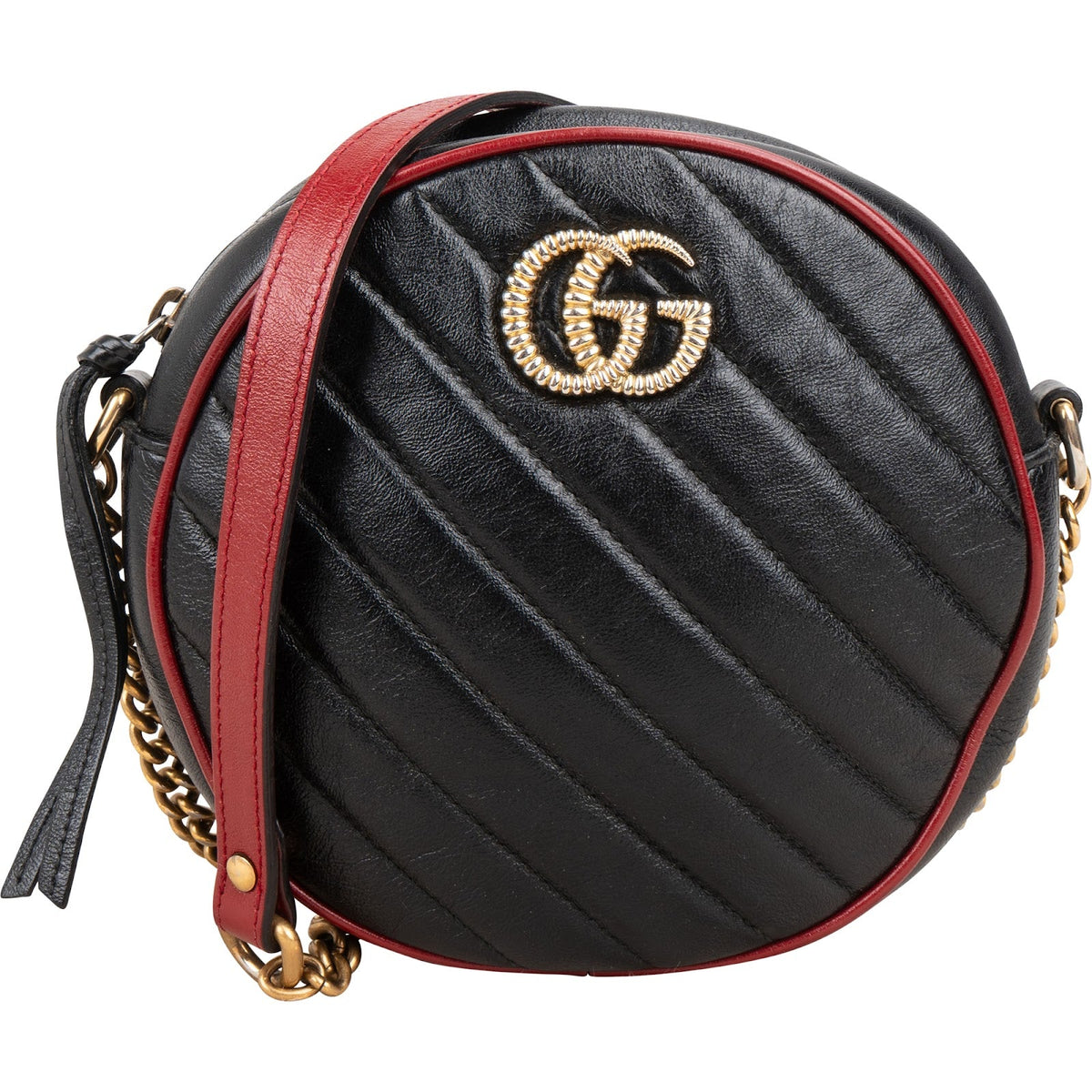 Gucci Quilted Leather Bicolor GG Marmont Round Crossbody Bag