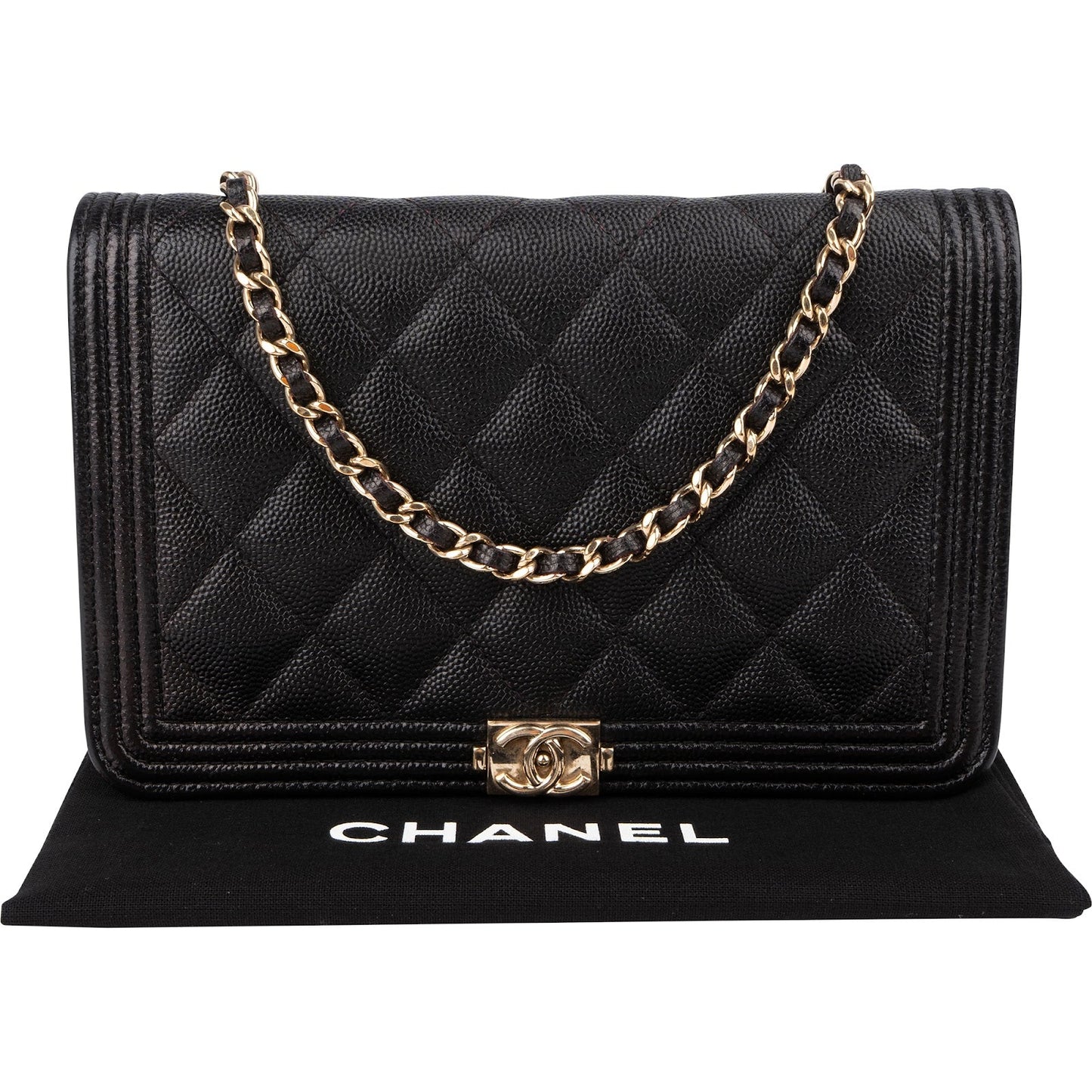 Chanel Quilted Caviar Leather Wallet On Chain Boy Crossbody Bag