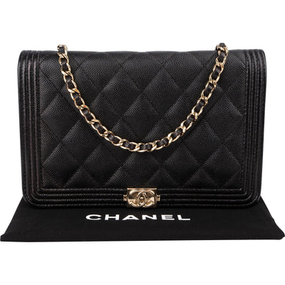 Chanel Quilted Caviar Leather Wallet On Chain Boy Crossbody Bag