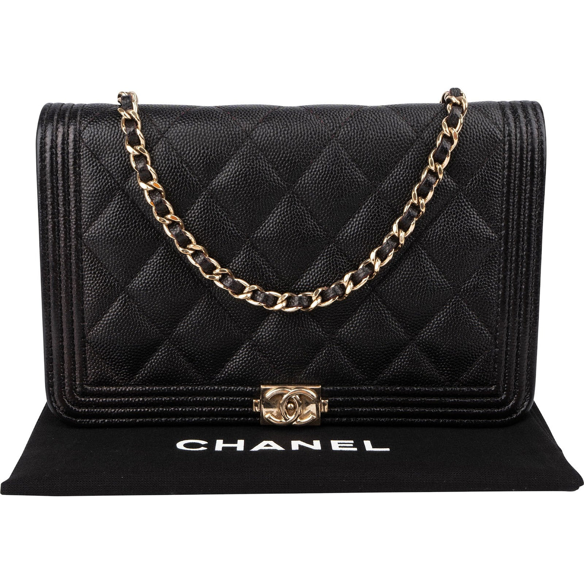 Chanel Quilted Caviar Leather Wallet On Chain Boy Crossbody Bag