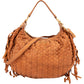 Miu Miu Woven Leather Fringe Hobo Shoulder Bag