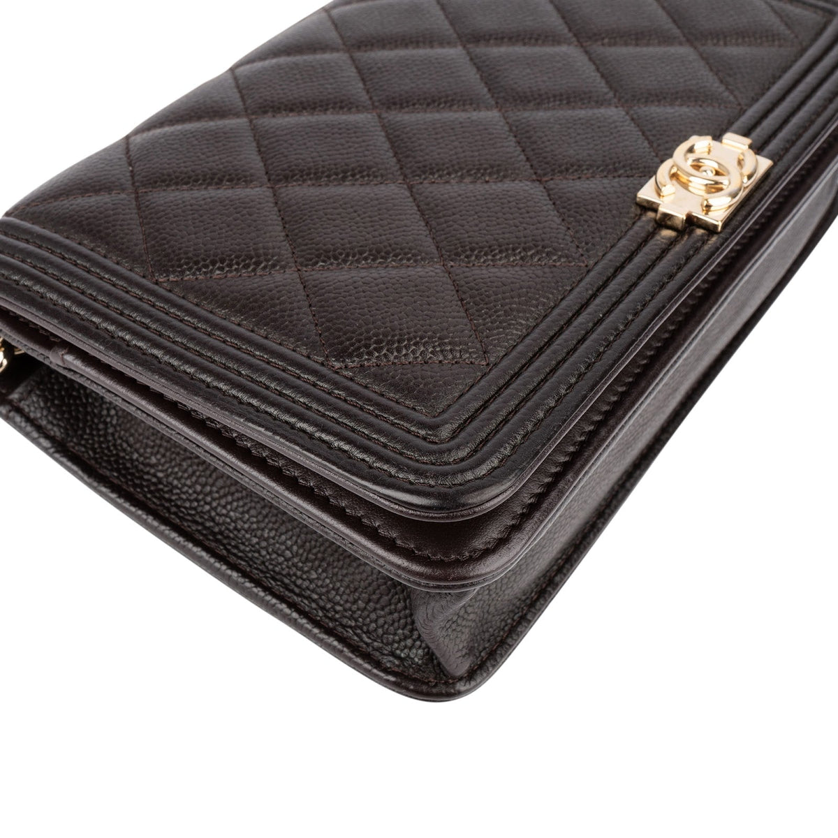Chanel Quilted Caviar Leather Boy Wallet On Chain Crossbody Bag