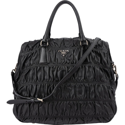 Prada Black Matelassé Nappa Leather Gaufre Hobo Handbag
