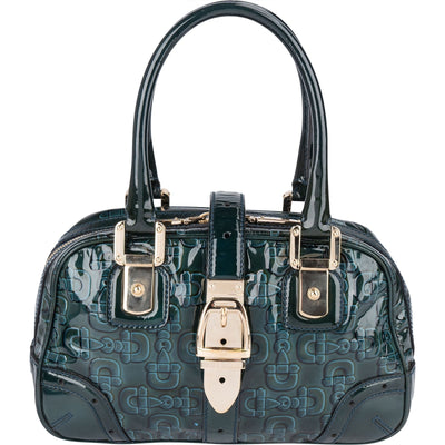 Gucci Monogram Patent Leather Horsebit Boston Handbag