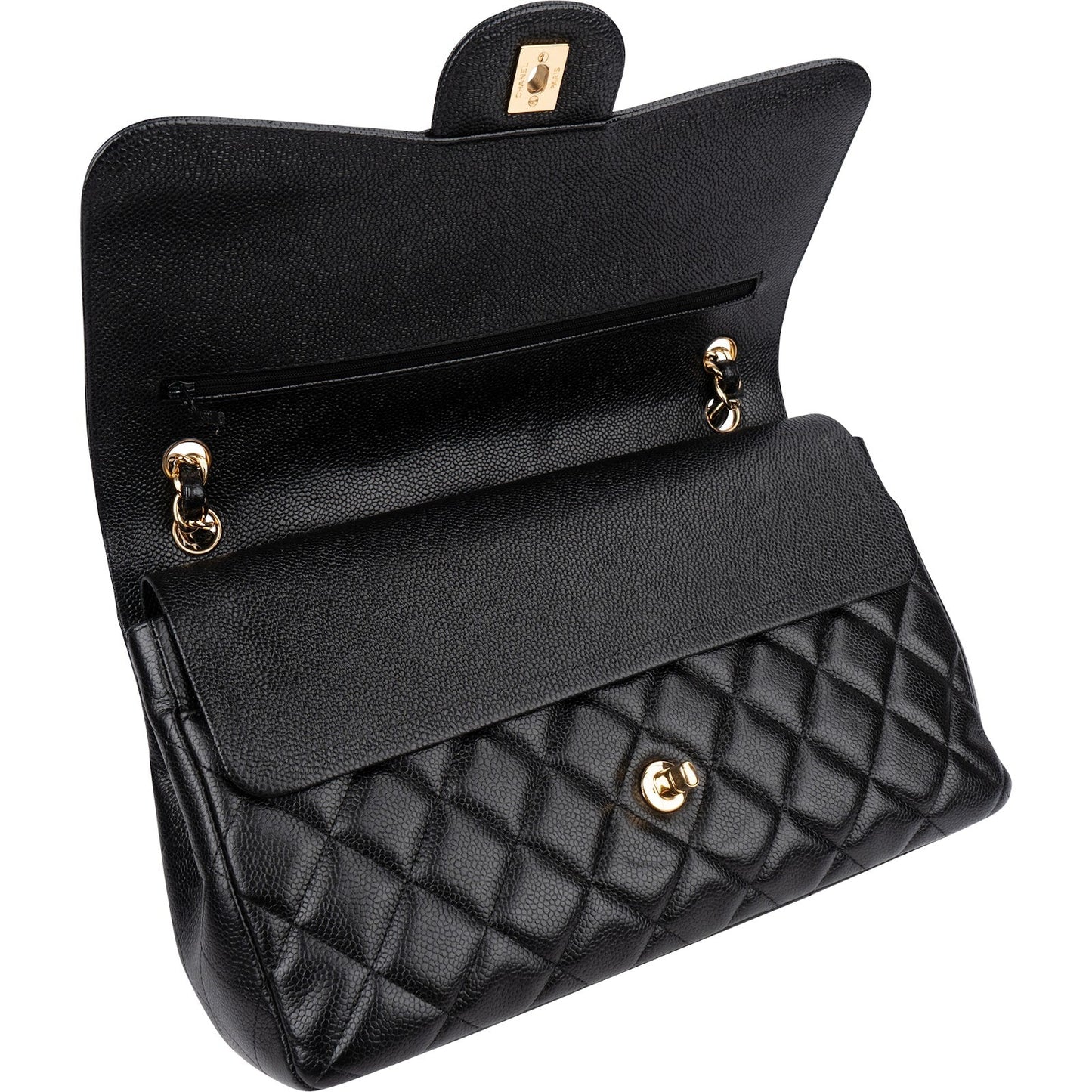 Chanel Caviar Leather Palladium Jumbo Double Flap Crossbody Bag