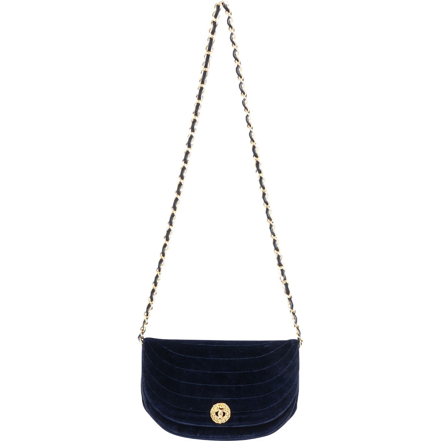 Chanel Chevron Velvet Half Moon Single Flap Crossbody Bag