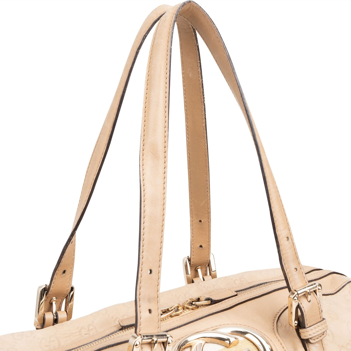 Gucci Beige Guccissima Leather Web GG Boston Shoulder Bag