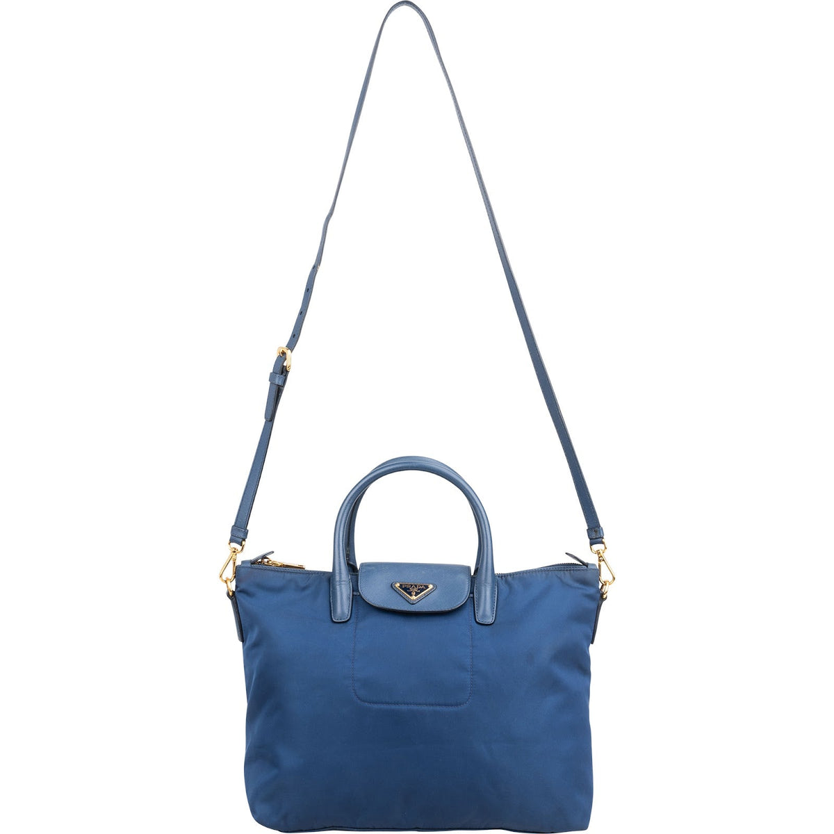 Prada Triangle Tote aus blauem Nylon und Saffiano-Leder – Ansicht 8