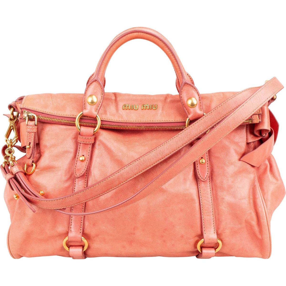 Miu Miu Pink Vitello Lux Leather Bow Handbag