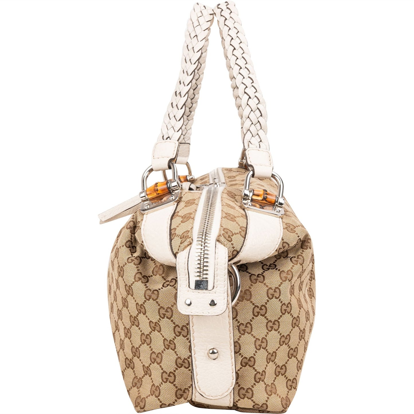 Gucci Monogram GG Heavy Braided Handle Bamboo Shoulder Bag
